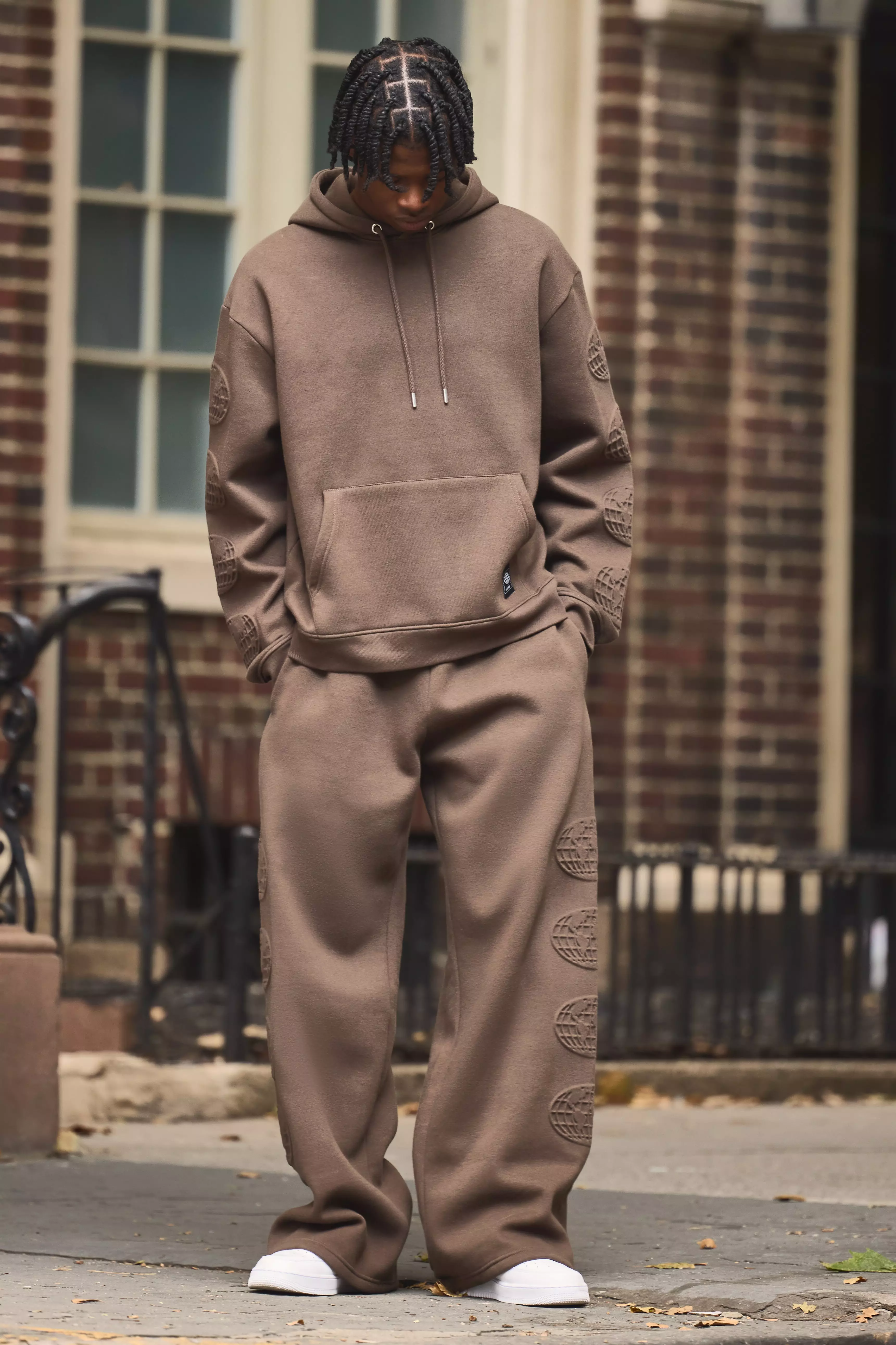 Oversized Boxy Worldwide Debossed Wide Leg Tracksuit boohooMAN USA